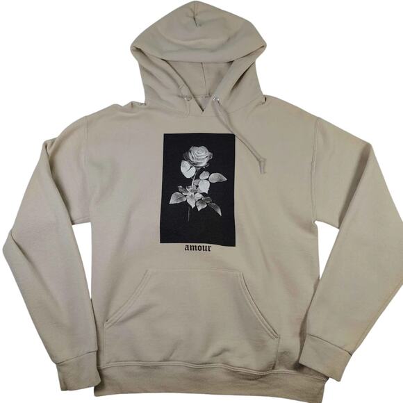 Bowery Supply Co. Other - Bowery Supply Co Amour Hoodie Mens Medium Beige Graphic Rose Pullover Sweatshirt